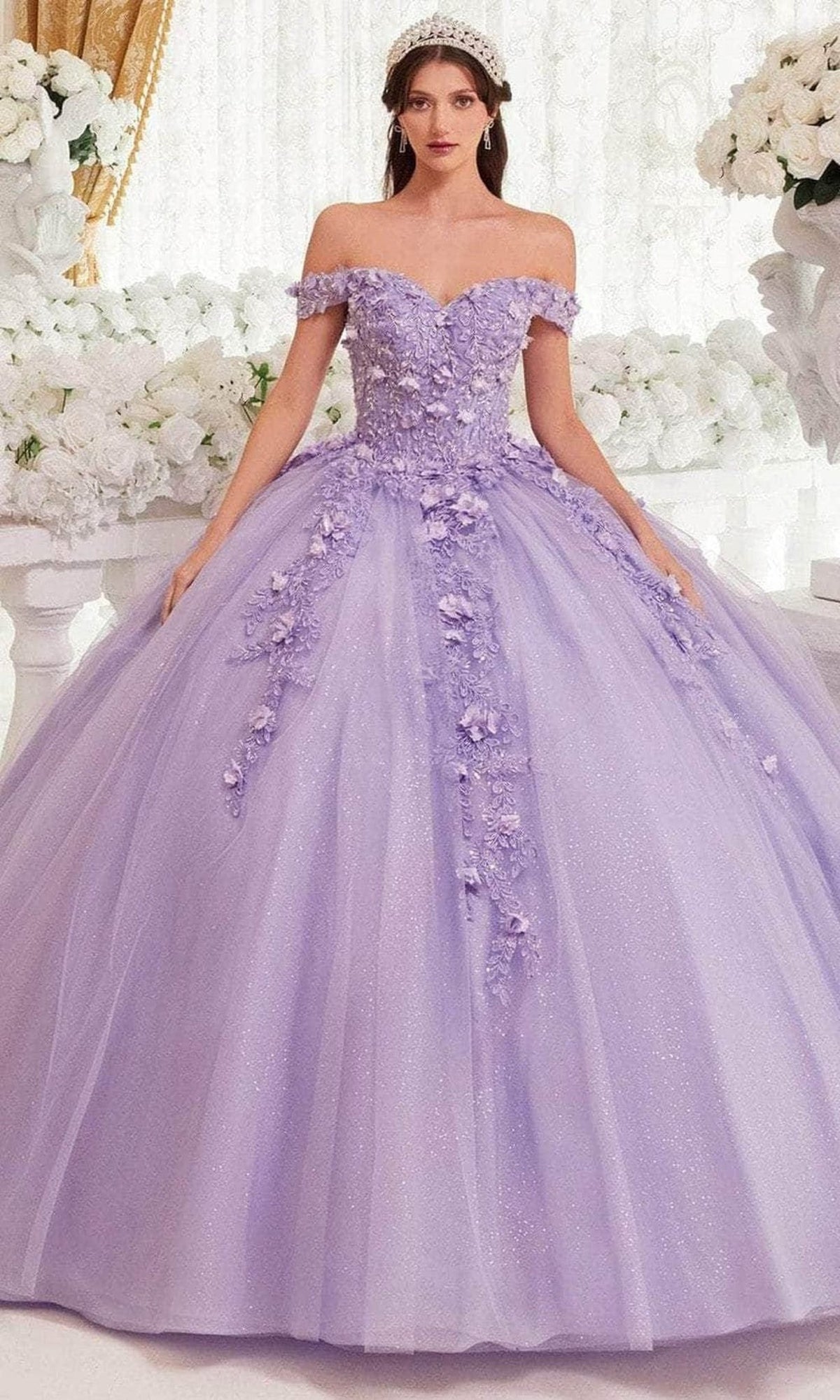 Ladivine 15717 - Floral Accented Ballgown - Silhouette Dresses