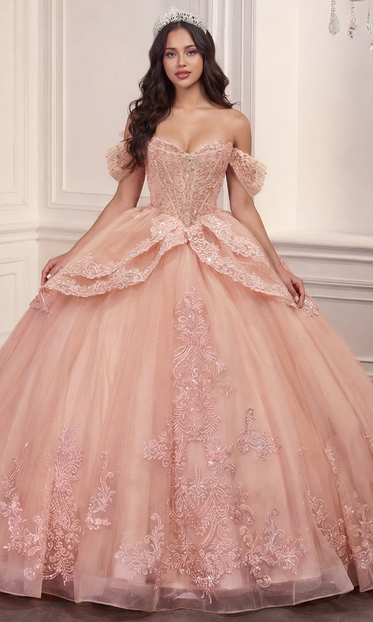 Ladivine 15729 Off Shoulder Embroidered Quinceanera Dress