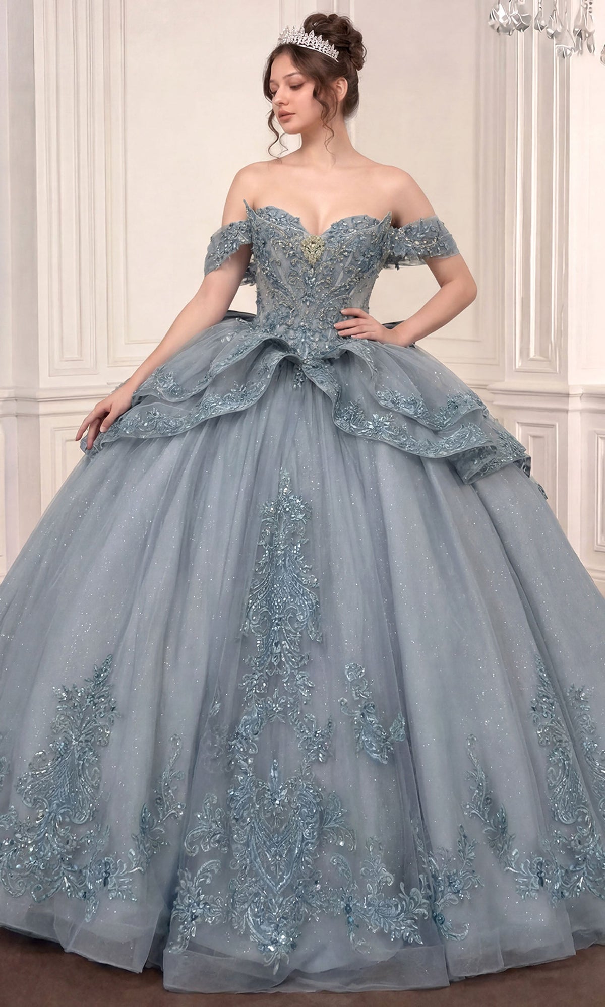 Ladivine 15729 Off Shoulder Embroidered Quinceanera Dress