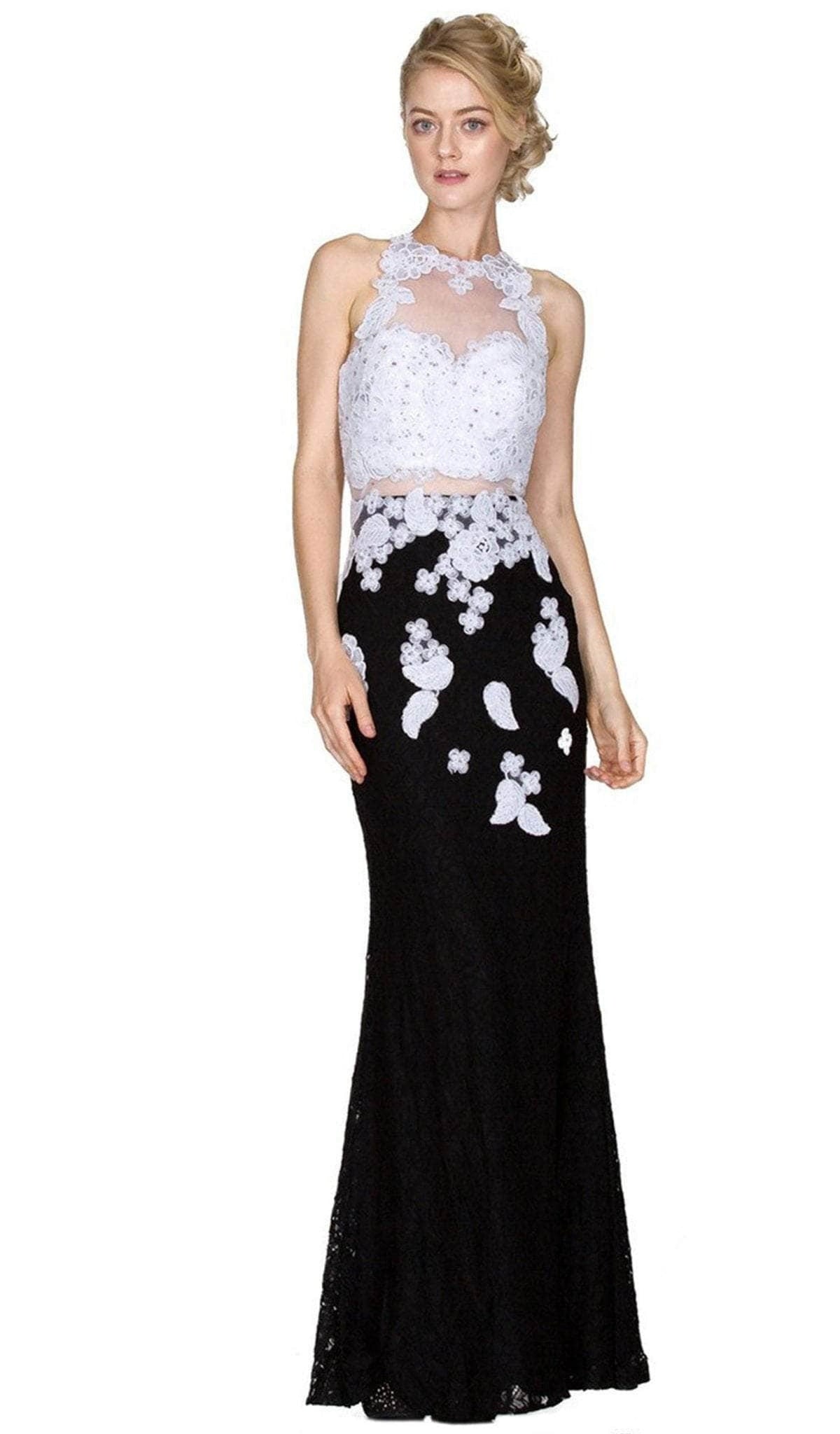 Ladivine 1586 - Sheer Lace Appliqued Sheath Gown