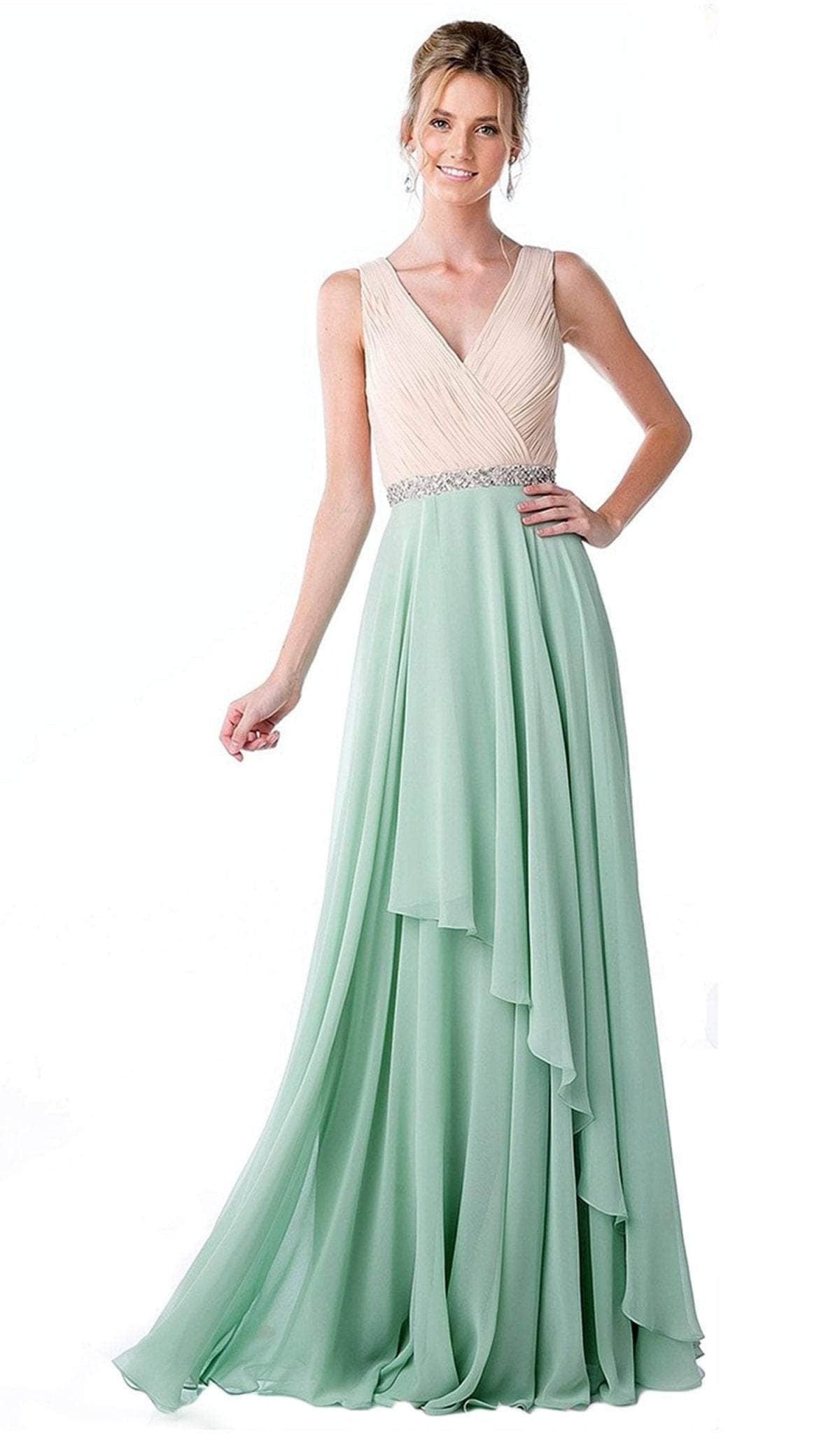 Ladivine 1968 - Beaded Waist Chiffon A-Line Dress - Silhouette Dresses