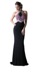 Ladivine 5012 - Embellished Halter Sheath Dress