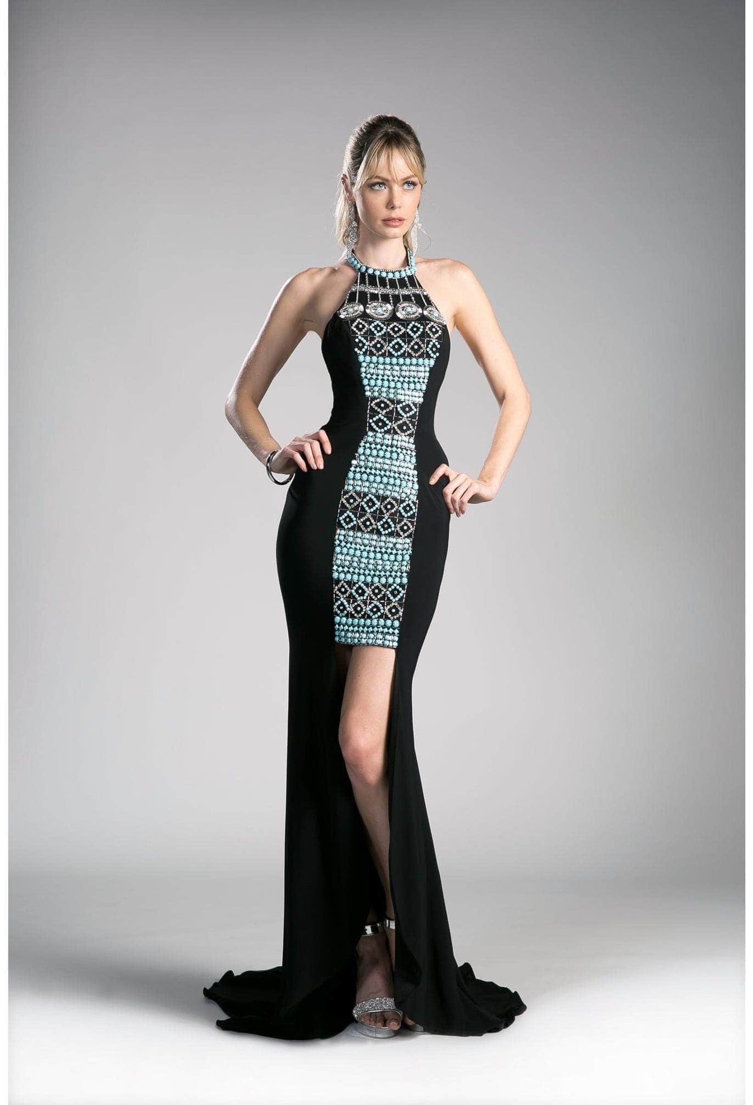 Ladivine 5040 - Halter Beaded Long Gown