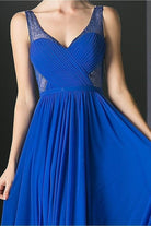 Ladivine 5061 - Crisscrossed Adorned Illusion Panel Gown
