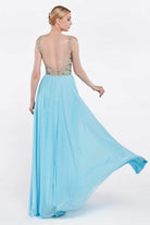 Ladivine 71190 - Sheer Long Bell Sleeves Beaded Chiffon Long Gown