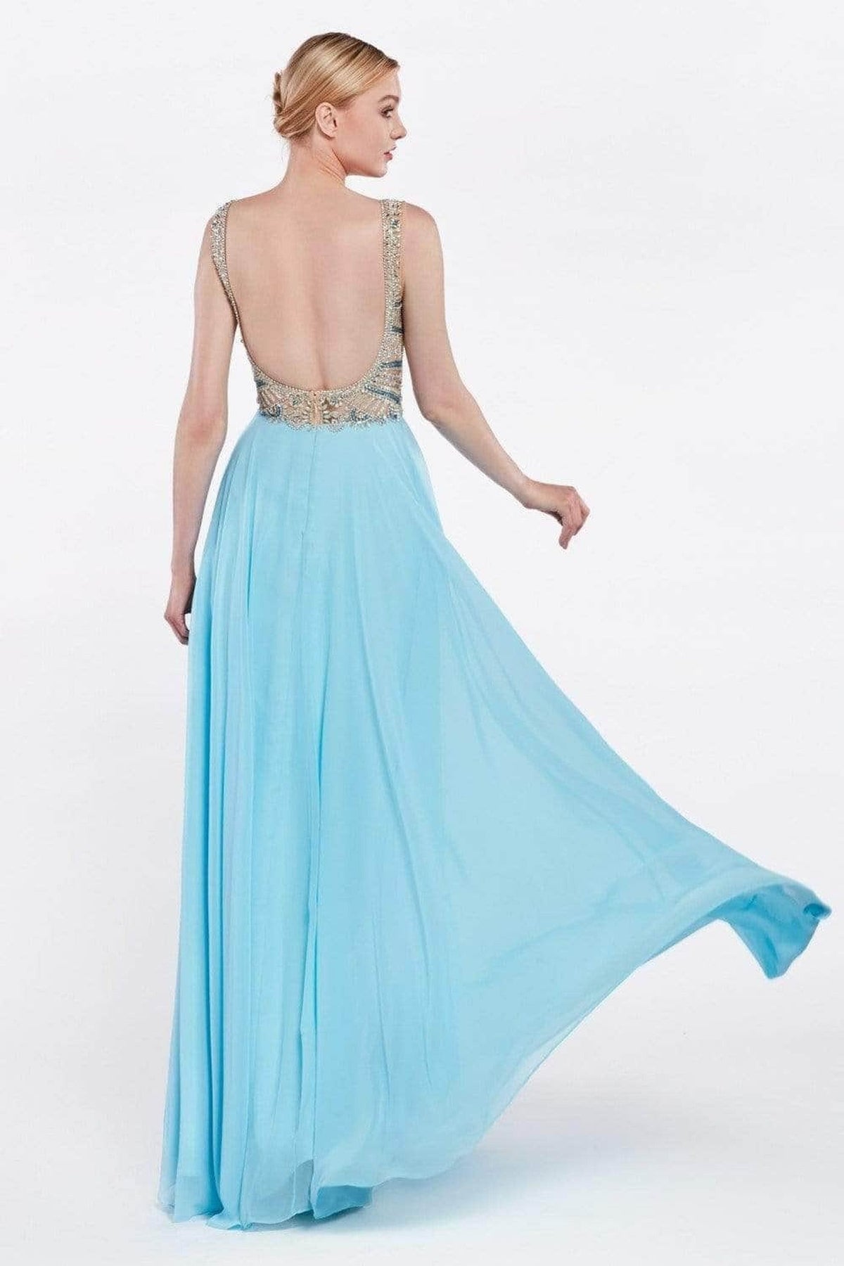 Ladivine 71190 - Sheer Long Bell Sleeves Beaded Chiffon Long Gown