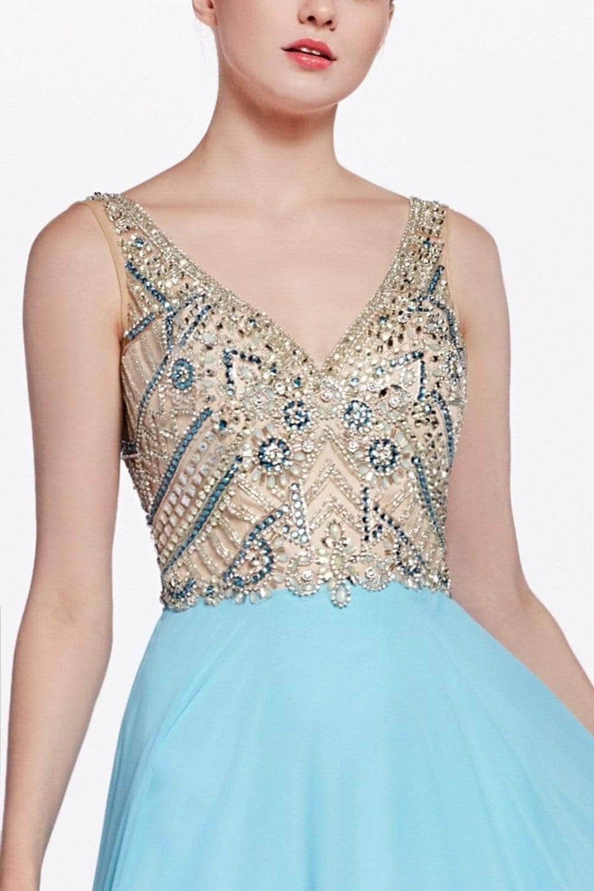 Ladivine 71190 - Sheer Long Bell Sleeves Beaded Chiffon Long Gown