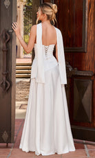 Ladivine 7432W Draped Peplum A-Line Bridal Dress