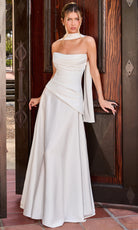 Ladivine 7432W Draped Peplum A-Line Bridal Dress