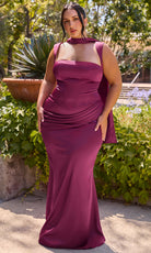 Ladivine 7437 Wide Strap Draped Satin Dress
