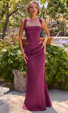 Ladivine 7437 Wide Strap Draped Satin Dress