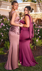 Ladivine 7437 Wide Strap Draped Satin Dress