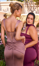 Ladivine 7437 Wide Strap Draped Satin Dress