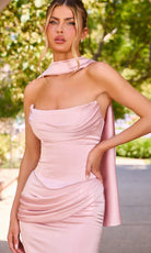 Ladivine 7439 Draped Straight Neckline Dress