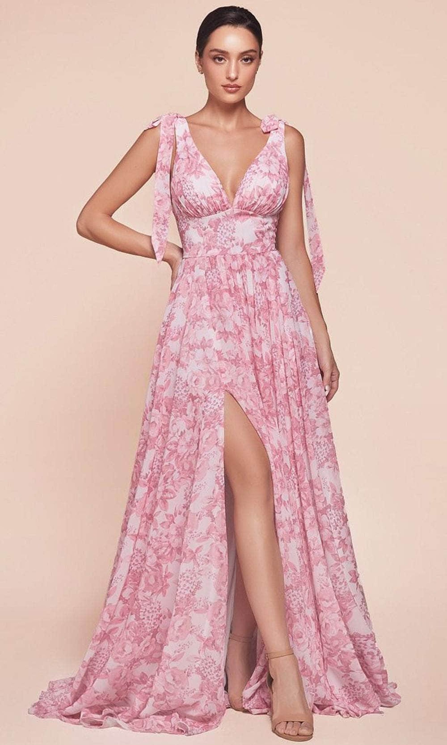Ladivine 7442 - V-Neck Empire Evening Dress