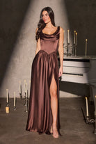 Ladivine 7446 - Satin Cowl Neck A-Line Gown