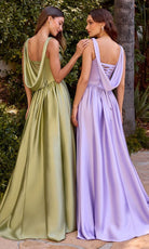 Ladivine 7446 - Satin Cowl Neck A-Line Gown
