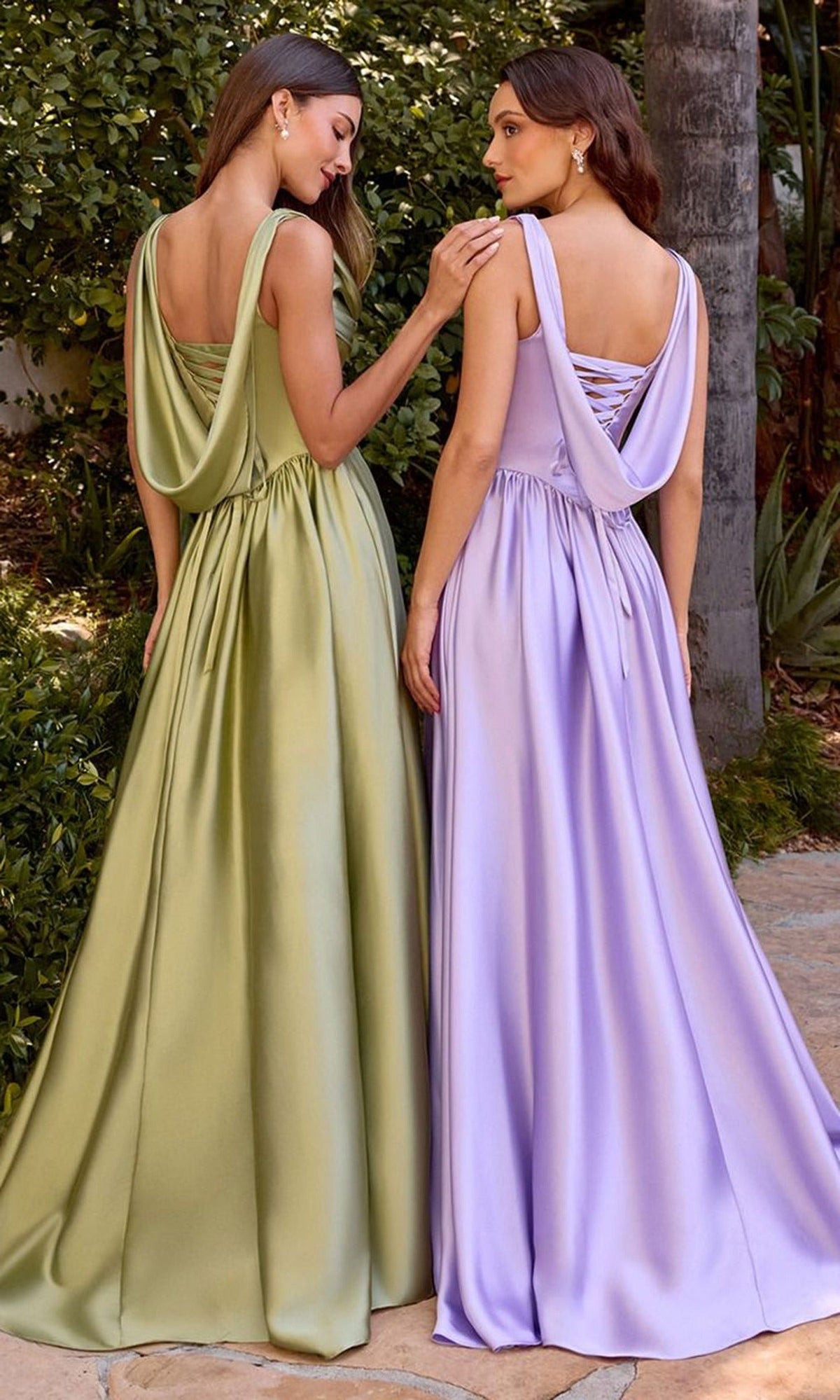 Ladivine 7446 - Satin Cowl Neck A-Line Gown