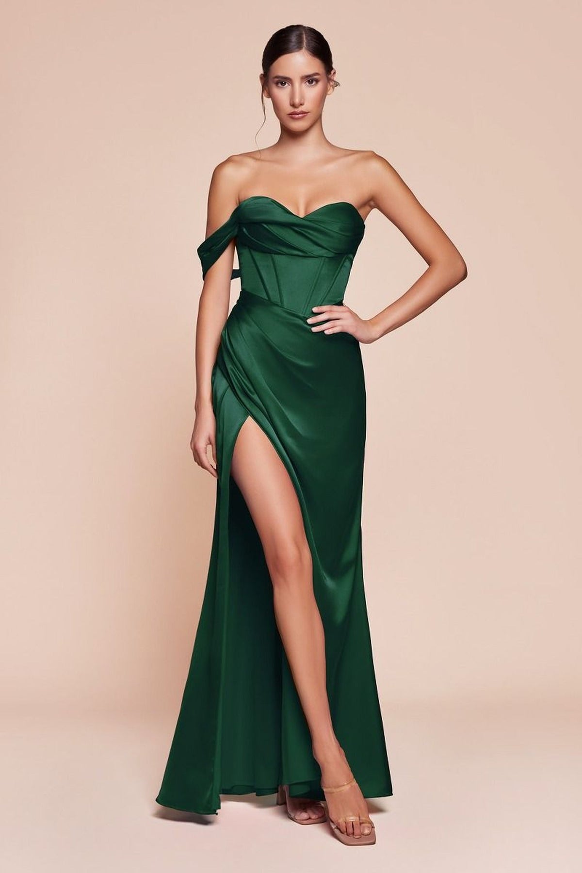 Ladivine 7448 - One Shoulder Satin Long Gown