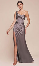 Ladivine 7448 - One Shoulder Satin Long Gown