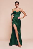 Ladivine 7448 - One Shoulder Satin Long Gown
