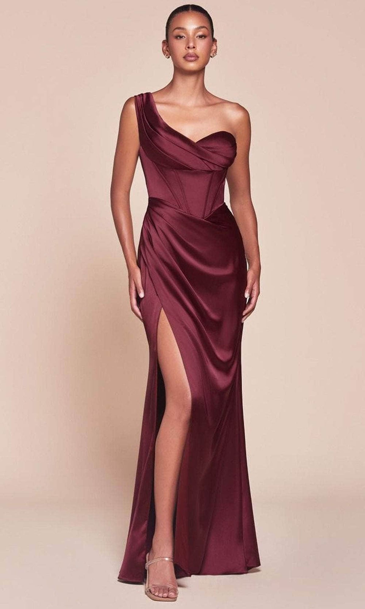 Ladivine 7448 - One Shoulder Satin Long Gown