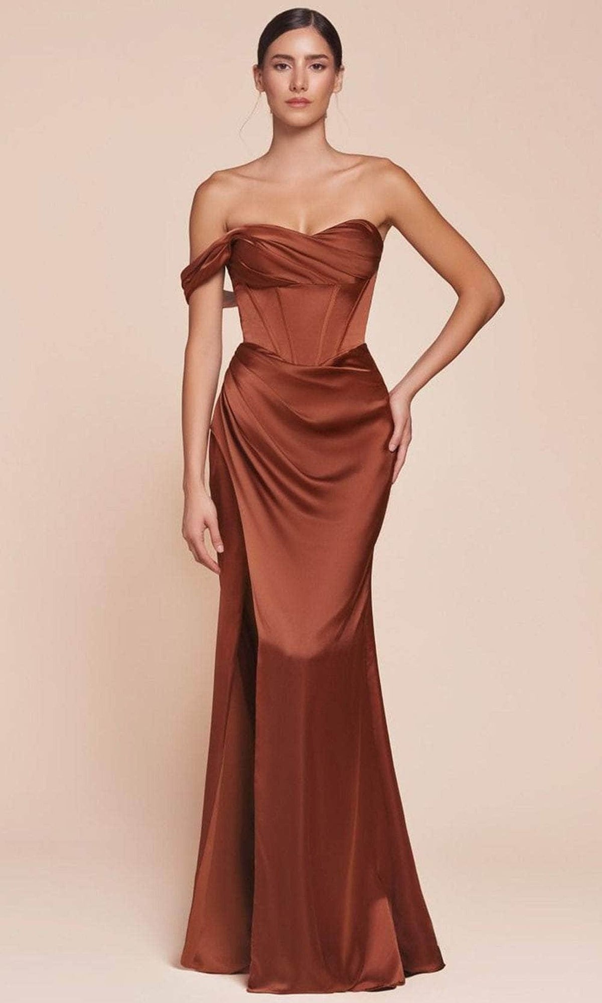 Ladivine 7448 - One Shoulder Satin Long Gown
