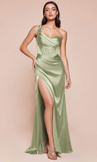 Ladivine 7448 - One Shoulder Satin Long Gown