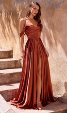 Ladivine 7449 - Off Shoulder Pleated Skirt Evening Gown