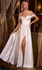 Ladivine 7449W - Draped Off Shoulder A-Line Gown