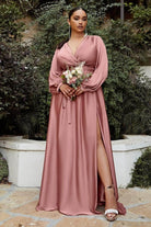 Ladivine 7475 - Long Sleeve High Slit Gown
