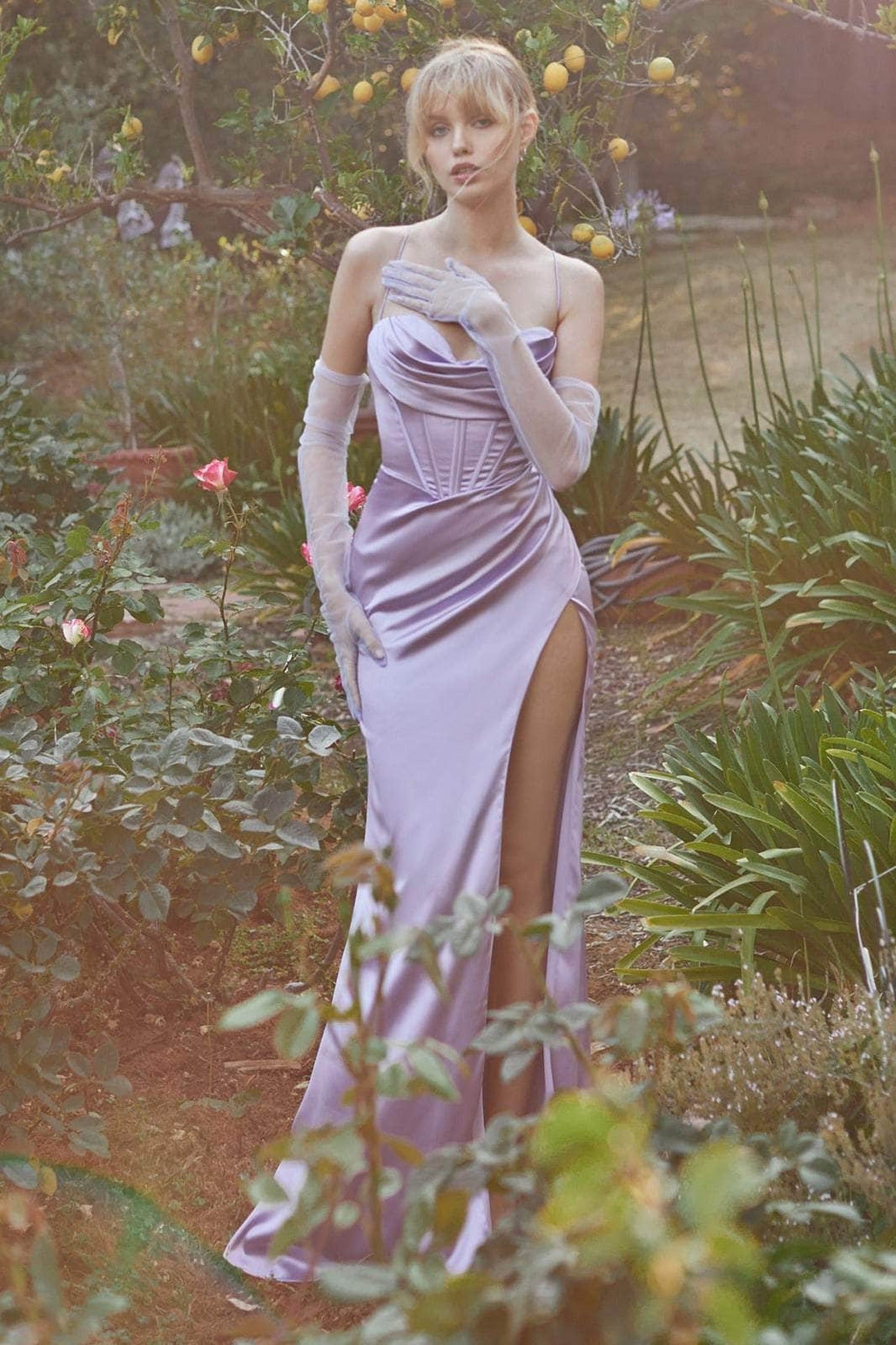 Ladivine 7483 Lace-Up Back Fitted Dress