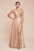 Ladivine 7485C - Sweetheart Spaghetti Strap High Slit Gown