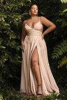 Ladivine 7485C - Sweetheart Spaghetti Strap High Slit Gown