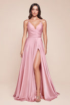 Ladivine 7485C - Sweetheart Spaghetti Strap High Slit Gown