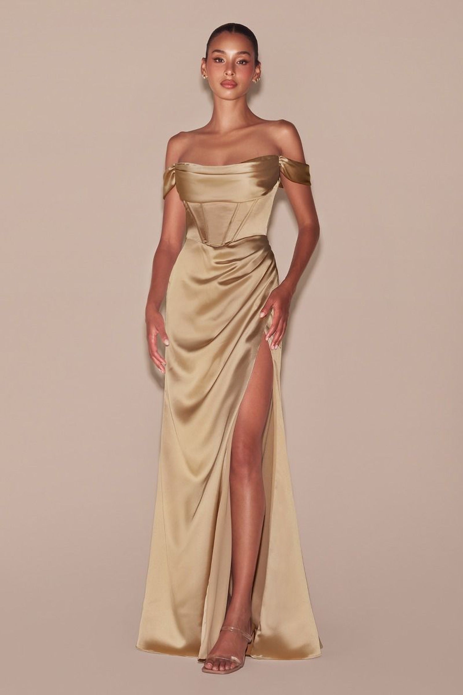 Ladivine 7492 - Cowl Neck Satin Evening Gown