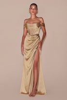 Ladivine 7492 - Cowl Neck Satin Evening Gown