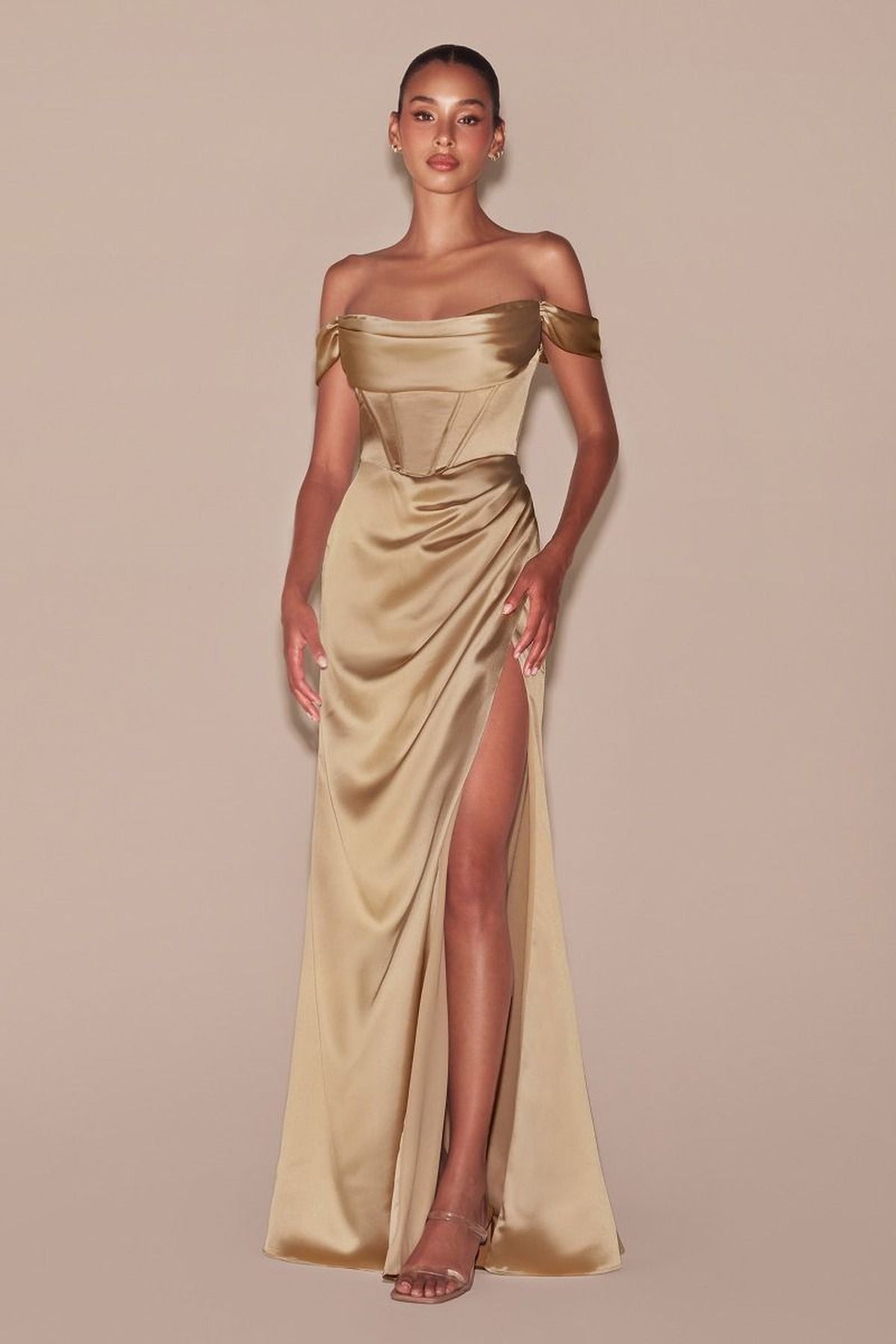 Ladivine 7492 - Cowl Neck Satin Evening Gown