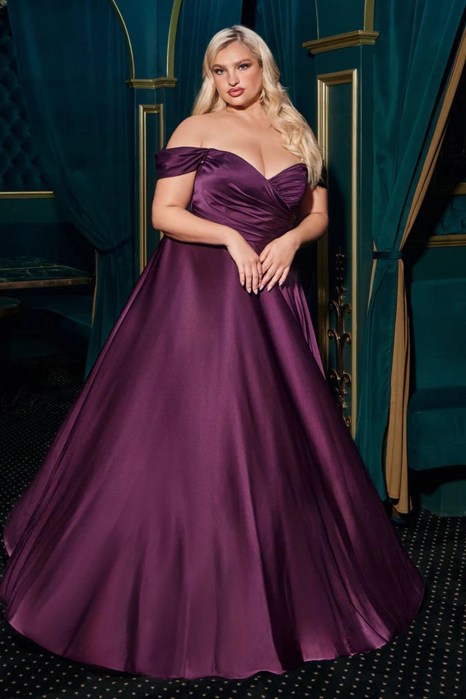 Cinderella Divine 7493C - A-Line Evening Off Shoulder Evening Dress