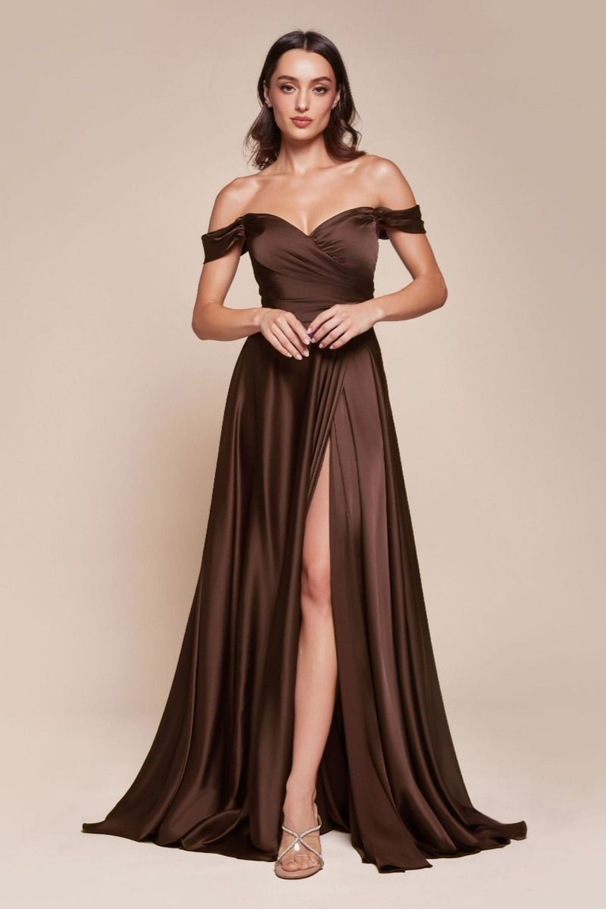 Ladivine 7493C - Off Shoulder A-Line Evening Gown