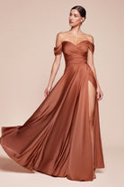 Ladivine 7493C - Off Shoulder A-Line Evening Gown