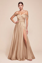 Ladivine 7493C - Off Shoulder A-Line Evening Gown