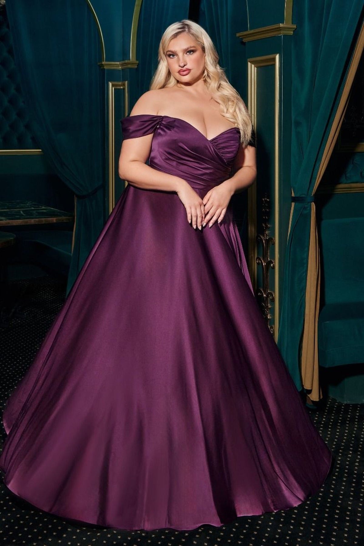 Ladivine 7493C - Off Shoulder A-Line Evening Gown