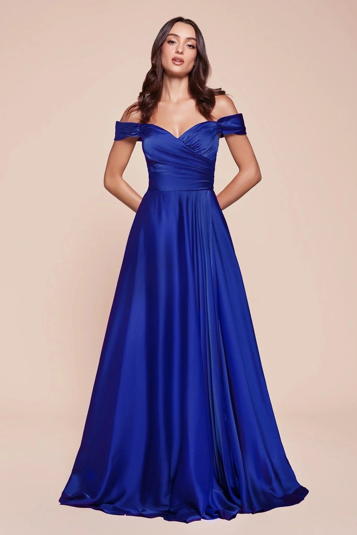 Ladivine 7493C - Off Shoulder A-Line Evening Gown