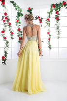 Ladivine 8107 - Pearl Adorned Bodice Chiffon Gown