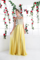 Ladivine 8107 - Pearl Adorned Bodice Chiffon Gown