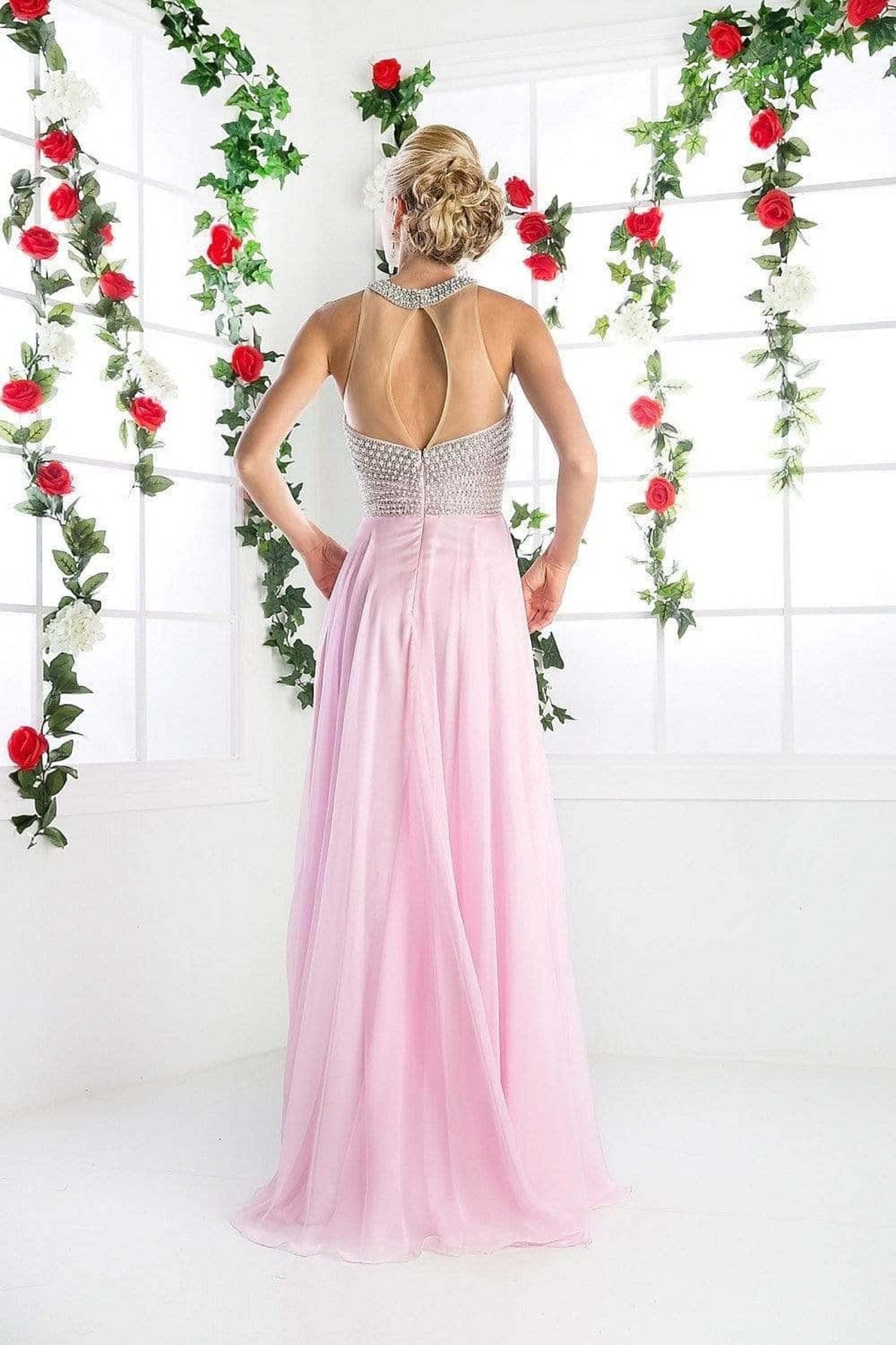 Ladivine 8107 - Pearl Adorned Bodice Chiffon Gown