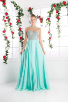 Ladivine 8107 - Pearl Adorned Bodice Chiffon Gown