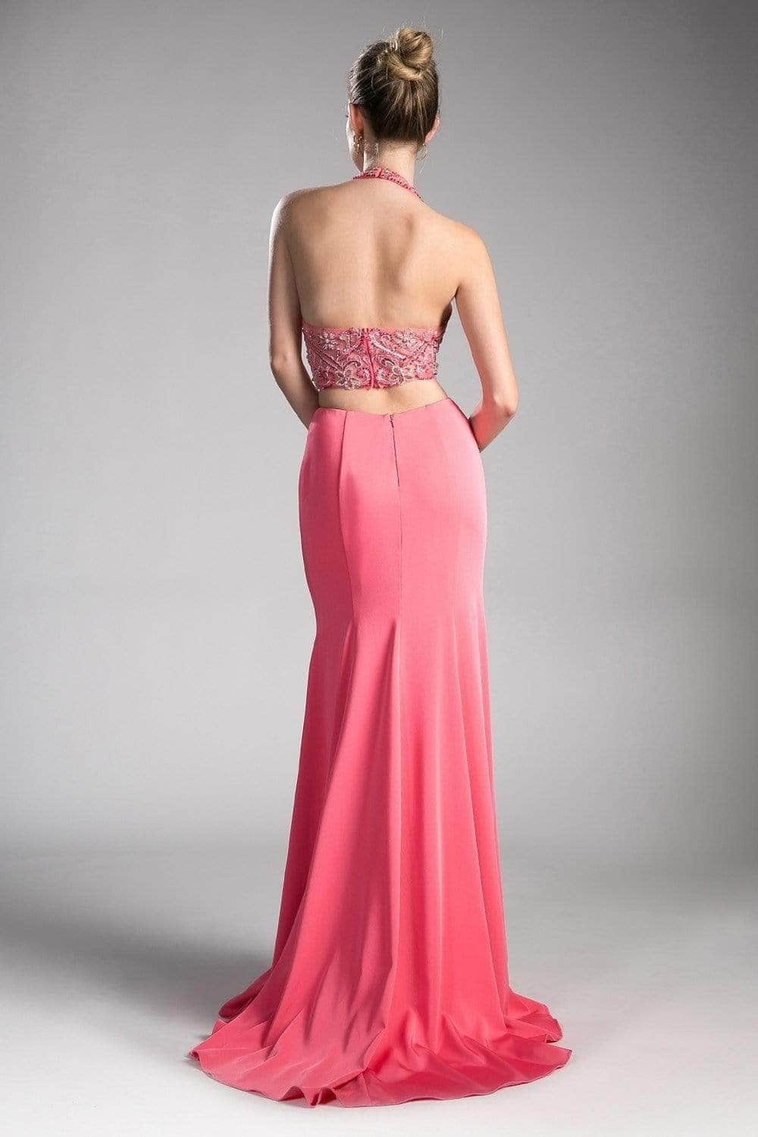 Ladivine 85201 - Adorned High Halter Fitted Evening Gown