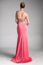 Ladivine 85201 - Adorned High Halter Fitted Evening Gown